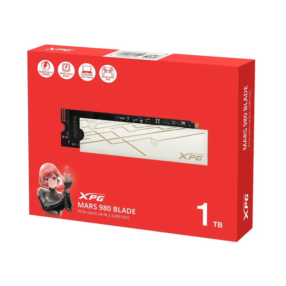 Unidad de Estado Sólido XPG MARS 980 BLADE 1TB PCIe Gen5 x4 M.2 2280 - velocidades lectura/escritura sec. de hasta 14, 000/13, 000MB/s, SMAR-980B-1TCS