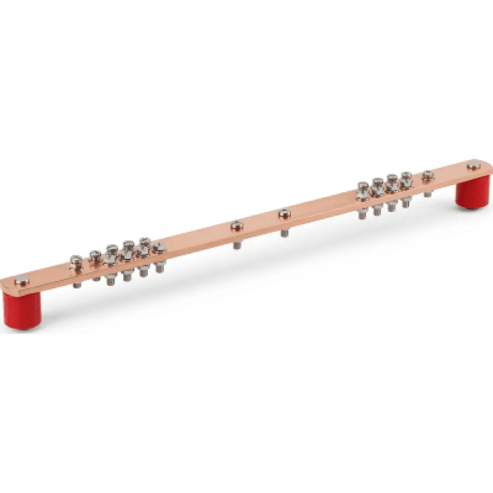 Barra Distribución Tierra Rack 19 in / Cobre 100% / 550A / Aisladores Rojos / 0.64 cm (0.25 in) / J-STD-607-A