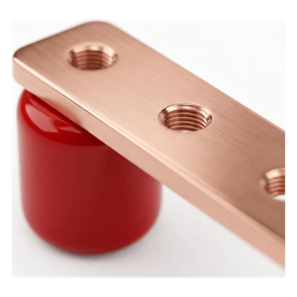 Barra Distribución Tierra Rack 19 in / Cobre 100% / 550A / Aisladores Rojos / 0.64 cm (0.25 in) / J-STD-607-A