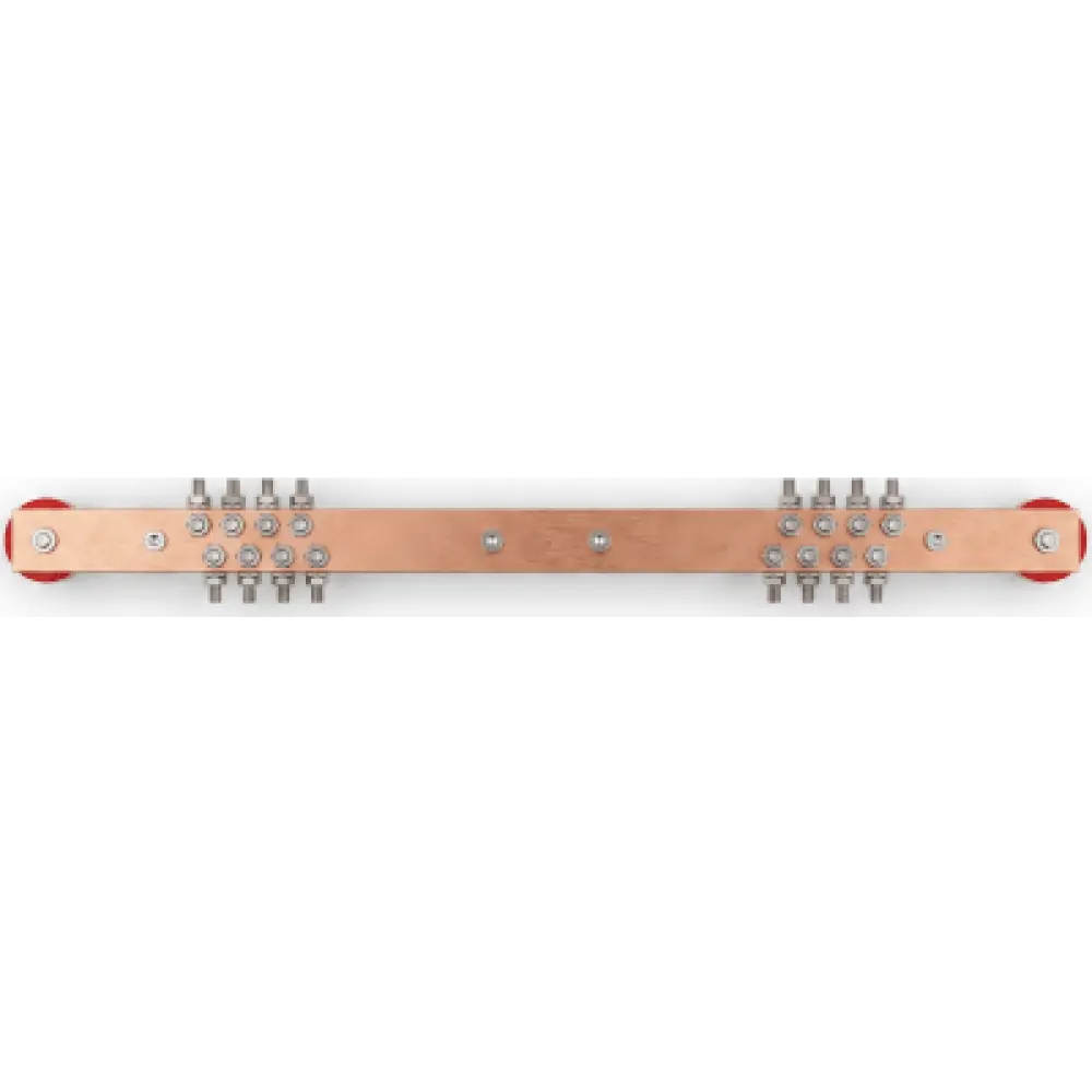Barra Distribución Tierra Rack 19 in / Cobre 100% / 550A / Aisladores Rojos / 0.64 cm (0.25 in) / J-STD-607-A
