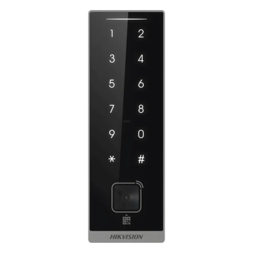 Teclado Esclavo de Control de Acceso / Lector Dual MIFARE 13.56 MHz y PROX EM 125 KHz / Bluetooth y Códigos QR / PIN Táctil / RS-485 Wiegand OSDP / Rango Térmico -40°C a 65°C