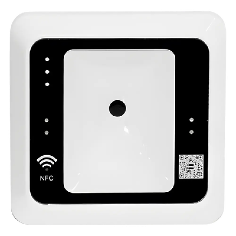 Lector QR y RFID / Salida Wiegand W26/W34/W66 / MIFARE 13.56 MHz / USB y RS485 / Lectura QR 5 cm / RFID 4 cm