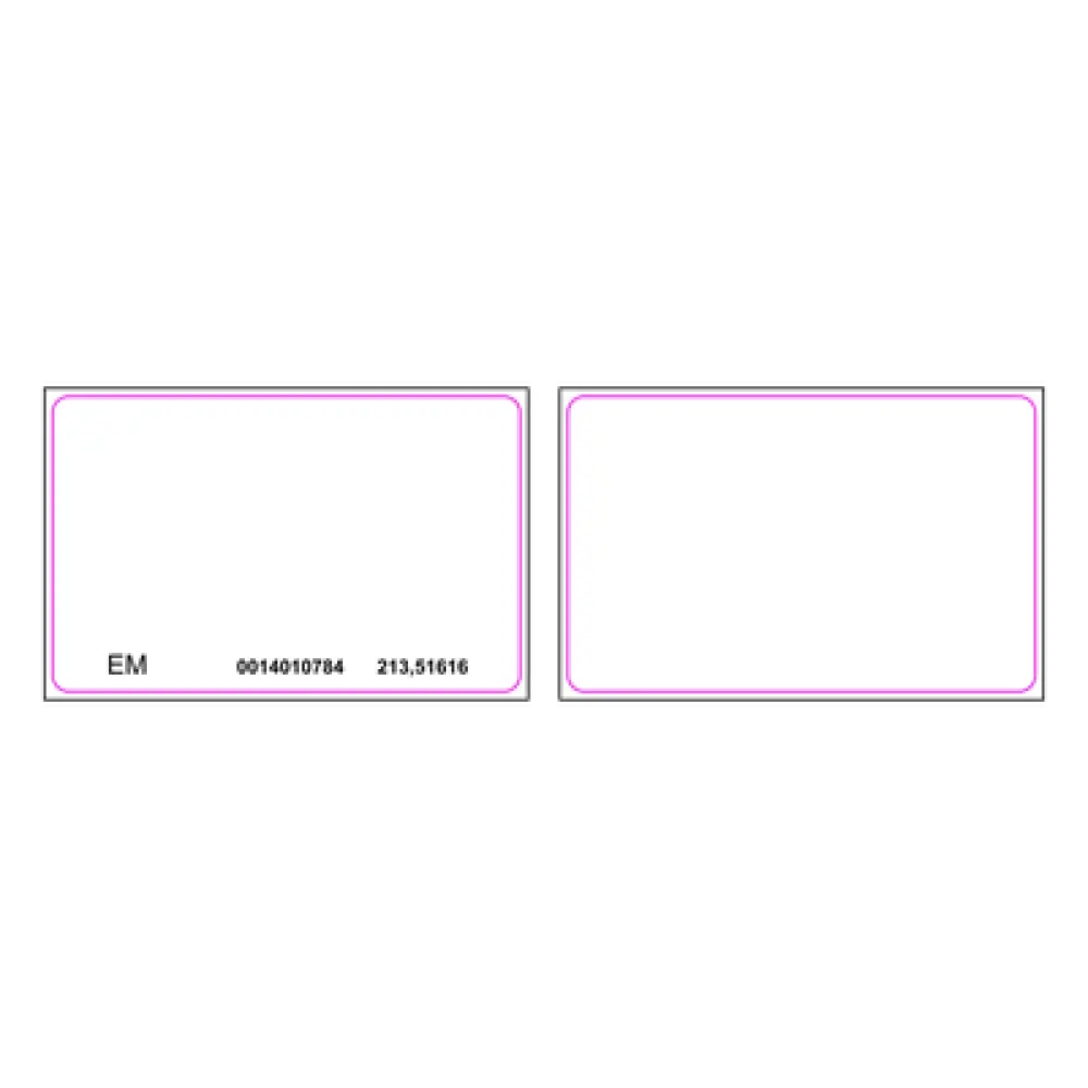 Tarjeta de Proximidad / EM 125 KHz / Rango 2.5-10 cm / ISO 85.5x54x0.8 mm / PVC Blanco / Imprimible Doble Cara