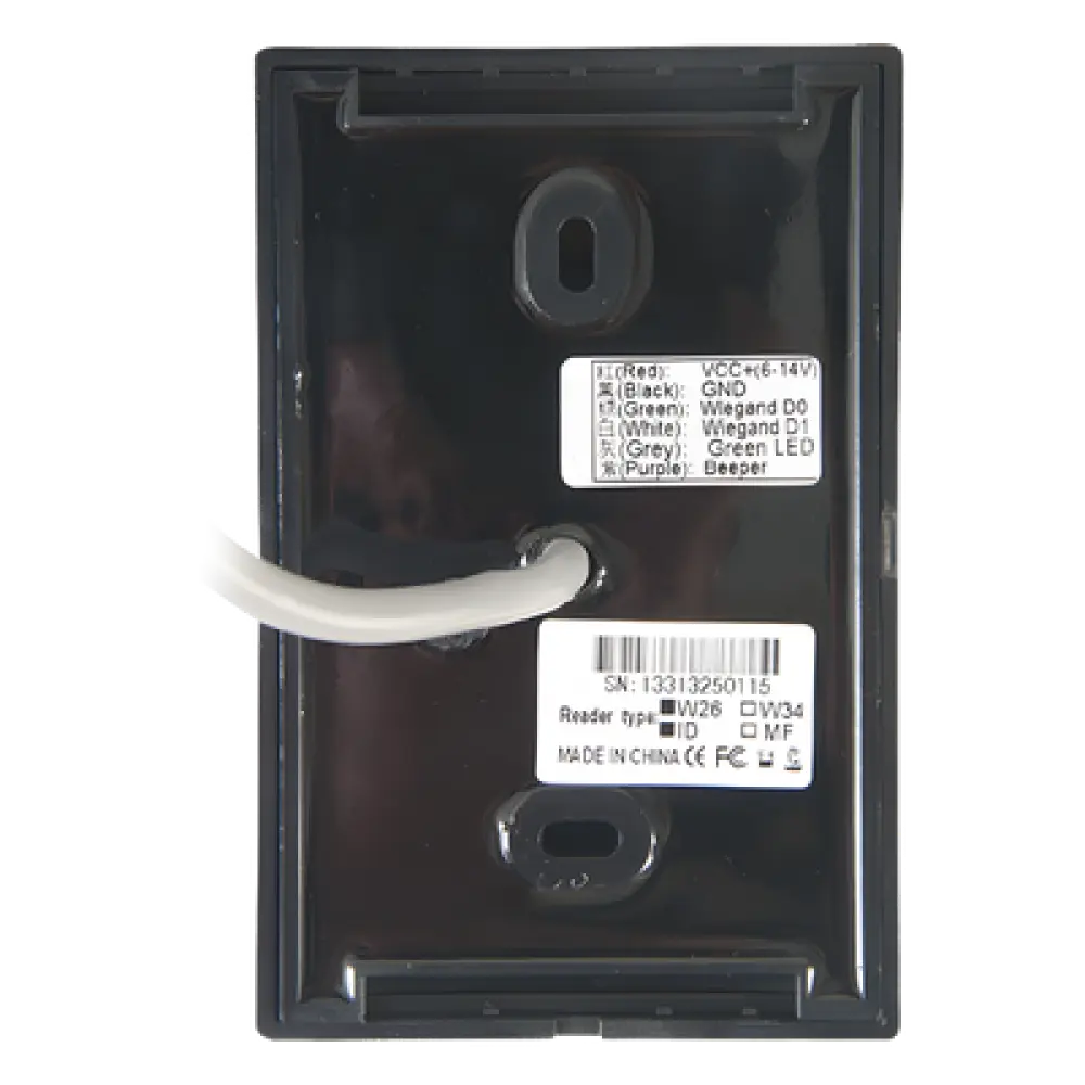Lector de Proximidad RFID MIFARE / 13.56 MHz / Wiegand 34 Bits / IP65 / ISO14443A / 4.6 x 3 x 0.6 pulgadas / Exterior