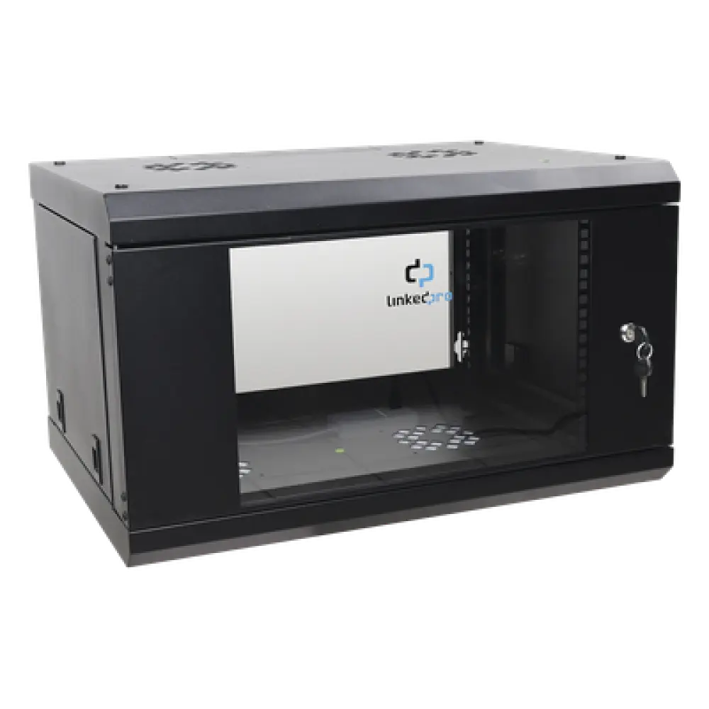Gabinete de Pared 6U / 19in / 455 mm Profundidad / Cristal Templado / 80 kg Carga / 1.49 x 1.16 x 1.49 pies