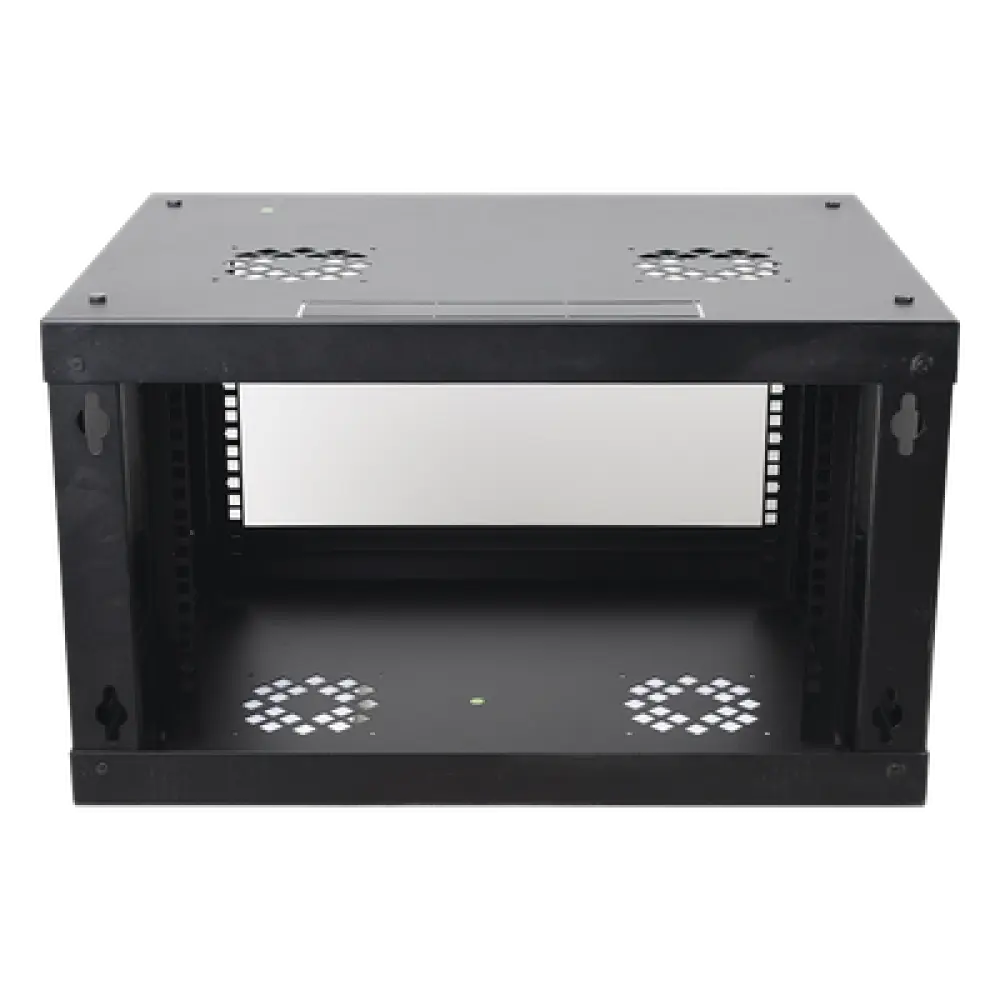 Gabinete de Pared 6U / 19in / 455 mm Profundidad / Cristal Templado / 80 kg Carga / 1.49 x 1.16 x 1.49 pies