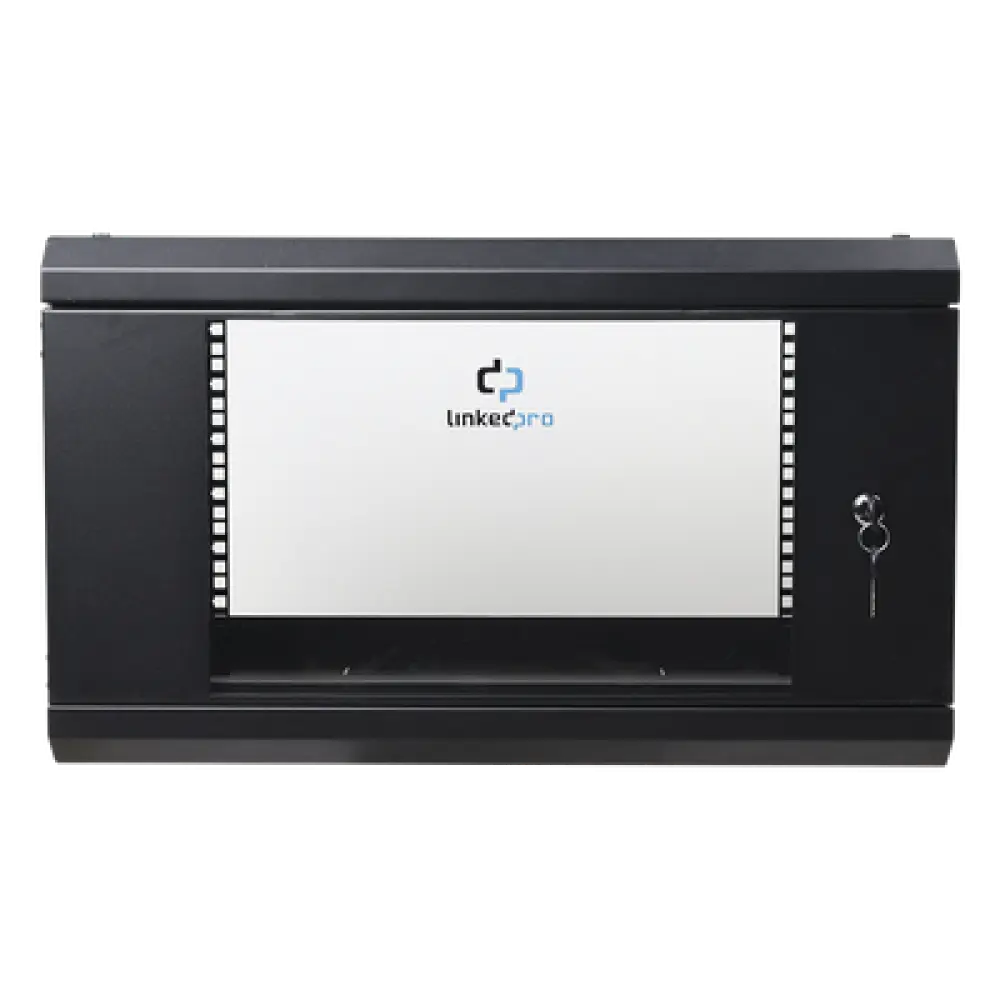 Gabinete de Pared 6U / 19in / 455 mm Profundidad / Cristal Templado / 80 kg Carga / 1.49 x 1.16 x 1.49 pies