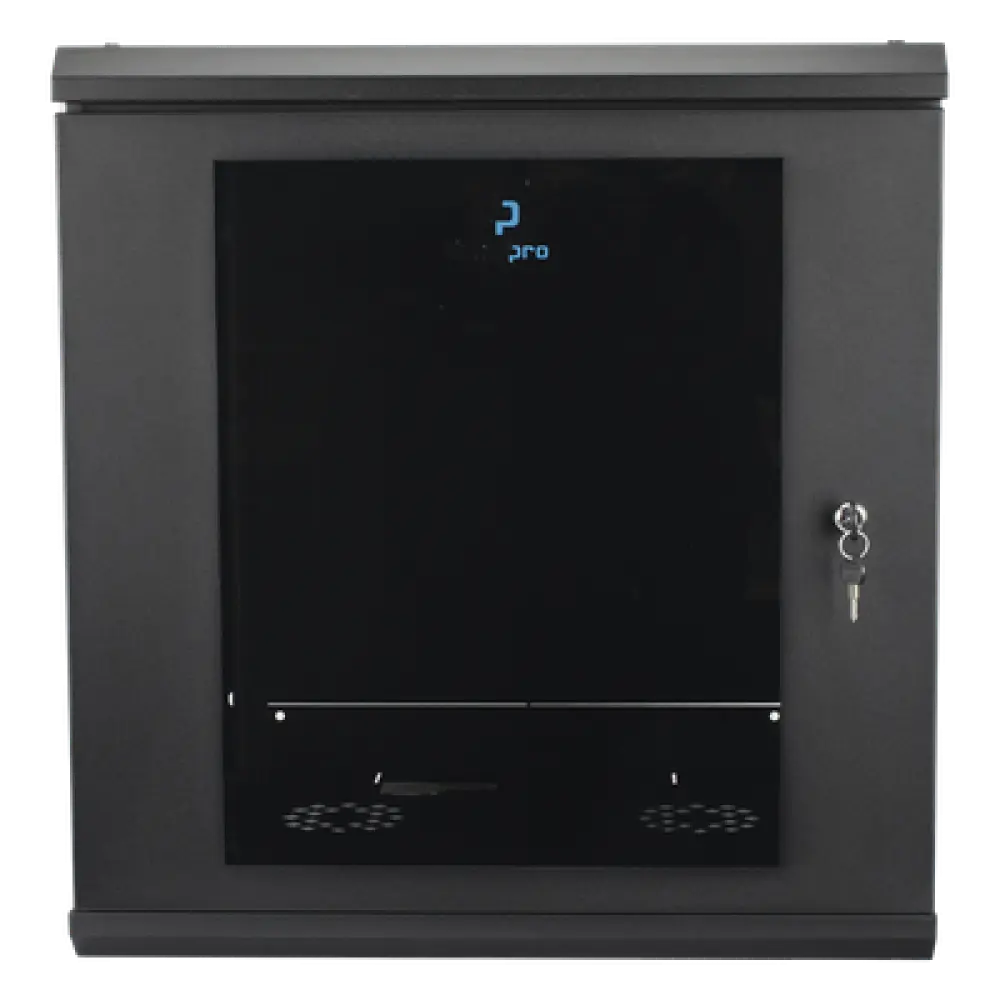 Gabinete Rack de Pared / 12 Unidades / 19 Pulgadas / Carga 100 kg / Vidrio Templado / Acero Calibre 18 / Ventilación Superior 120 mm