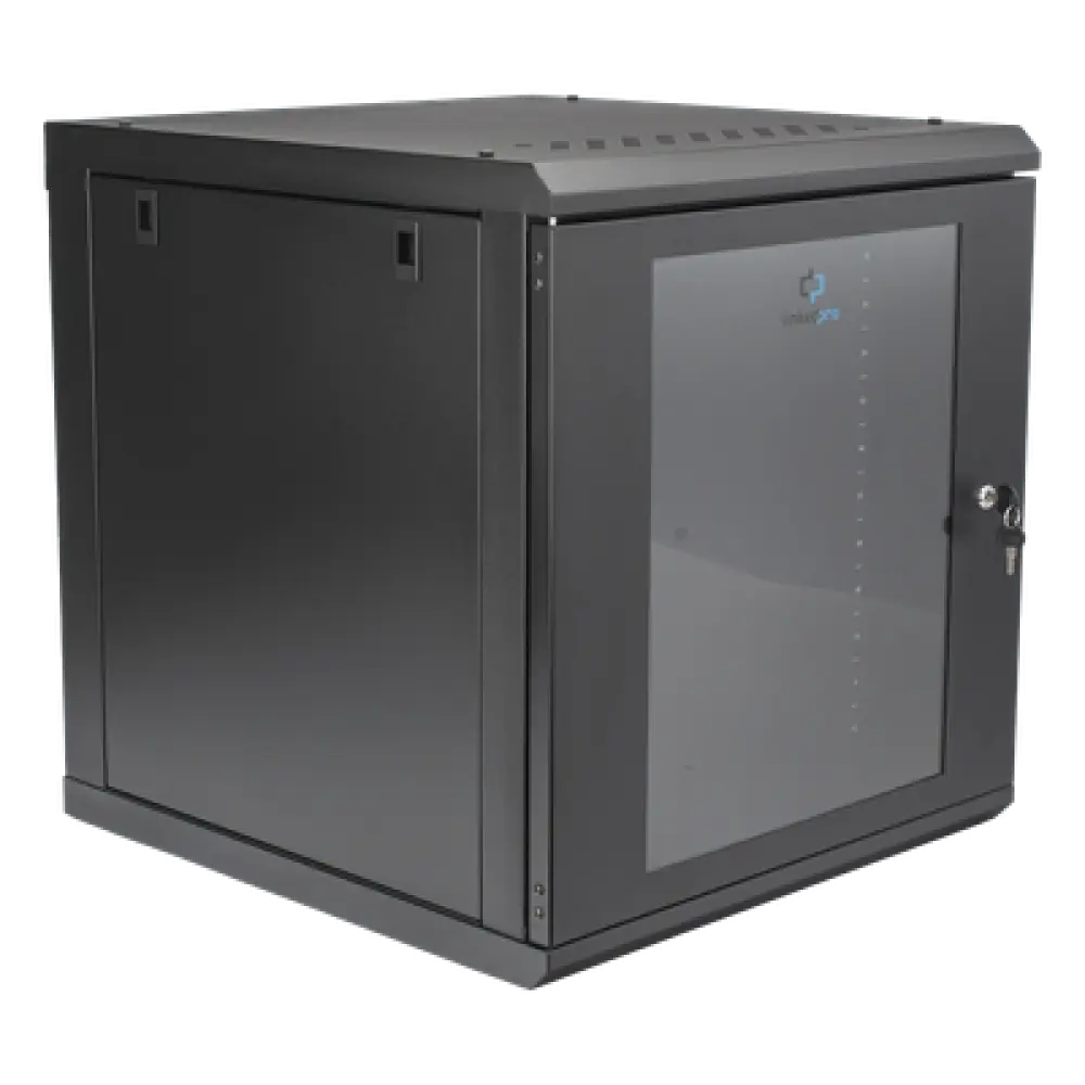 Gabinete Rack de Pared / 12 Unidades / 19 Pulgadas / Carga 100 kg / Vidrio Templado / Acero Calibre 18 / Ventilación Superior 120 mm