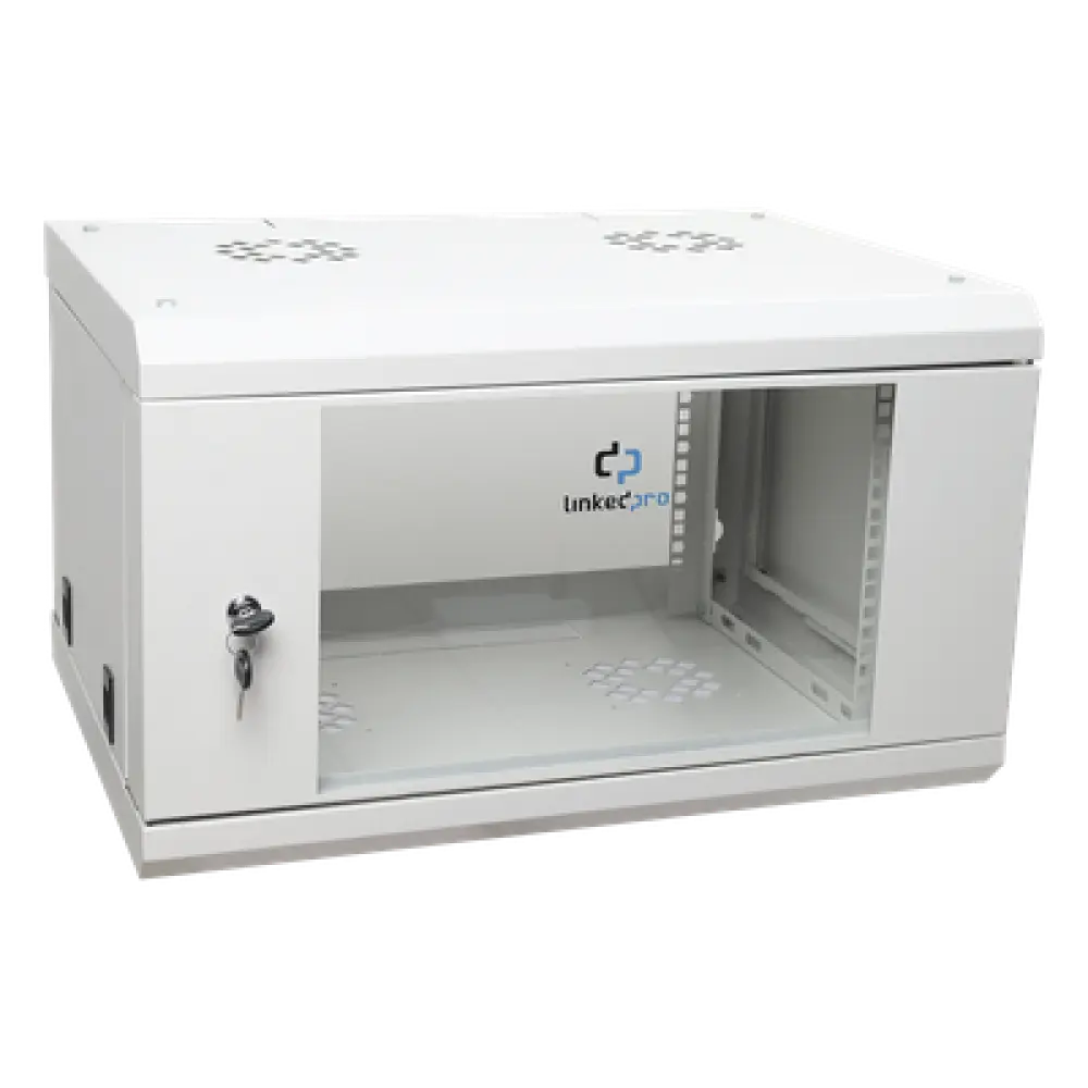 Gabinete de Pared 6U / 19" / Profundidad 455 mm (1.49 ft) / Cristal Templado / Carga 80 kg / Acero Reforzado