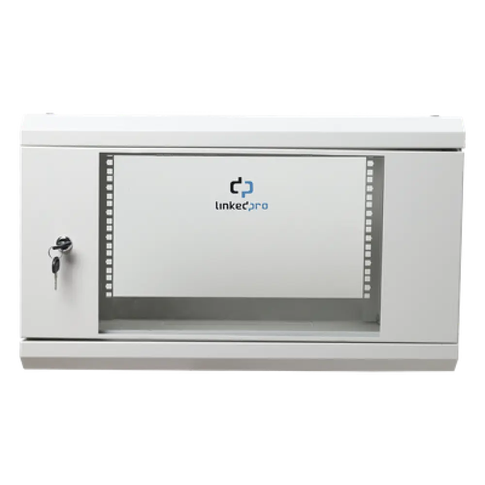 Gabinete de Pared 6U / 19" / Profundidad 455 mm (1.49 ft) / Cristal Templado / Carga 80 kg / Acero Reforzado