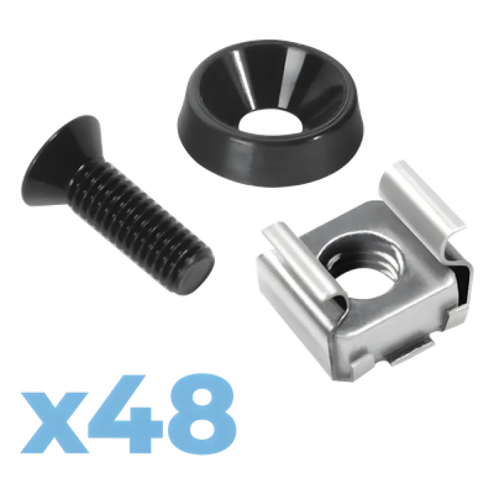 Kit de Montaje para Rack / 48 Tornillos / 48 Arandelas / 48 Tuercas Enjauladas / M5 y M6