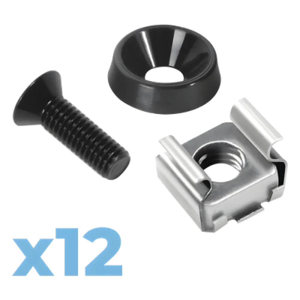 Juego de Tornillos para Rack / 12 Unidades / M5 / Acero Inoxidable / Tuercas Enjauladas