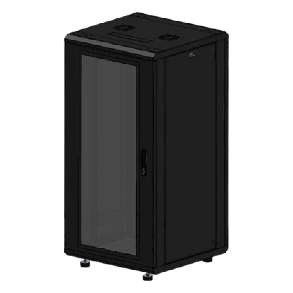 Gabinete Rack de Piso / 24 Unidades / Puerta de Cristal / Carga 750 kg (1653.5 lb) / Profundidad 46 cm / Ventilación 120 mm