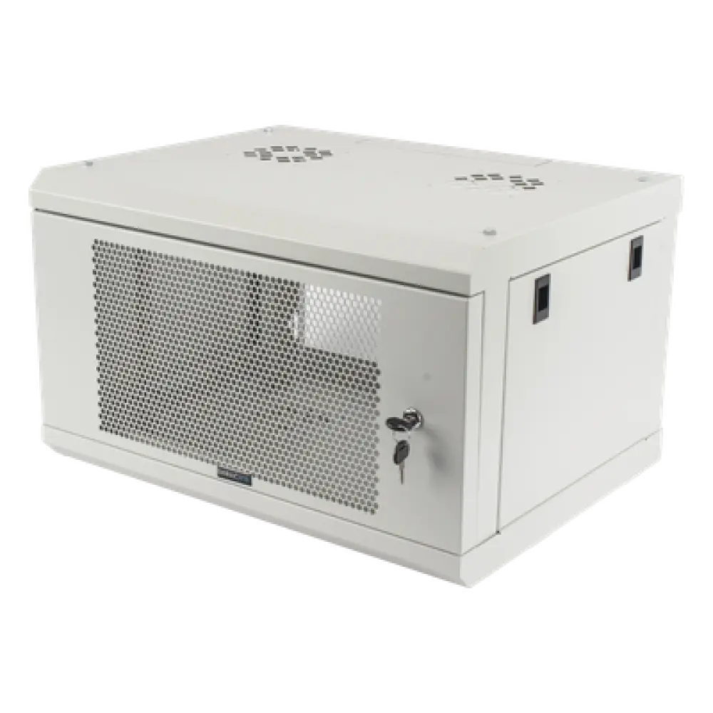 Gabinete de Pared / 6U / 19" / Profundidad 455 mm (1.49 ft) / Carga 80 kg / Acero Reforzado / Puerta Perforada / Color Blanco