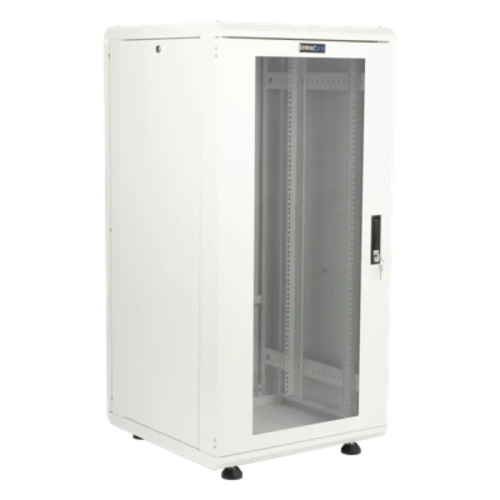 Gabinete Rack de Piso / 24U / 19 Pulgadas / Vidrio con Cerradura / Carga 750 kg / 600x605x1190 mm (23.6x23.8x46.9 in) / Acero Calibres 16-18-20