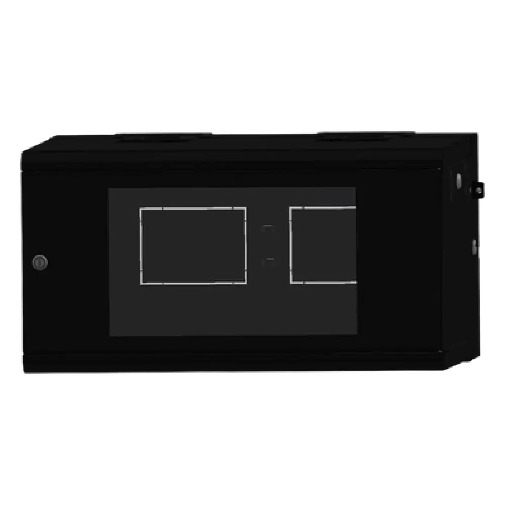 Gabinete Rackeable de Pared / 6U / 19 Pulgadas / Puerta de Cristal / Abatible 120° / Carga 80 kg / Ventilación 120 mm