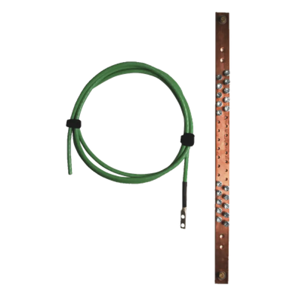 Barra de puesta a tierra / 19in / Cable 6 AWG 2m (6.56 ft) / Terminal compresión doble orificio