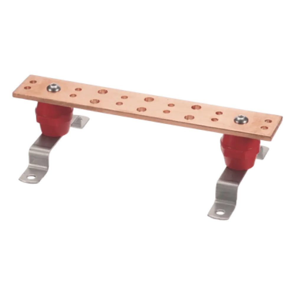 Barra Unión Telecom TMGB / 12 x 2 x 1/4 in / Cobre 100% / 6+12 Orificios / Montaje Muro Incluido / Aisladores Rojos / J-STD-607-A