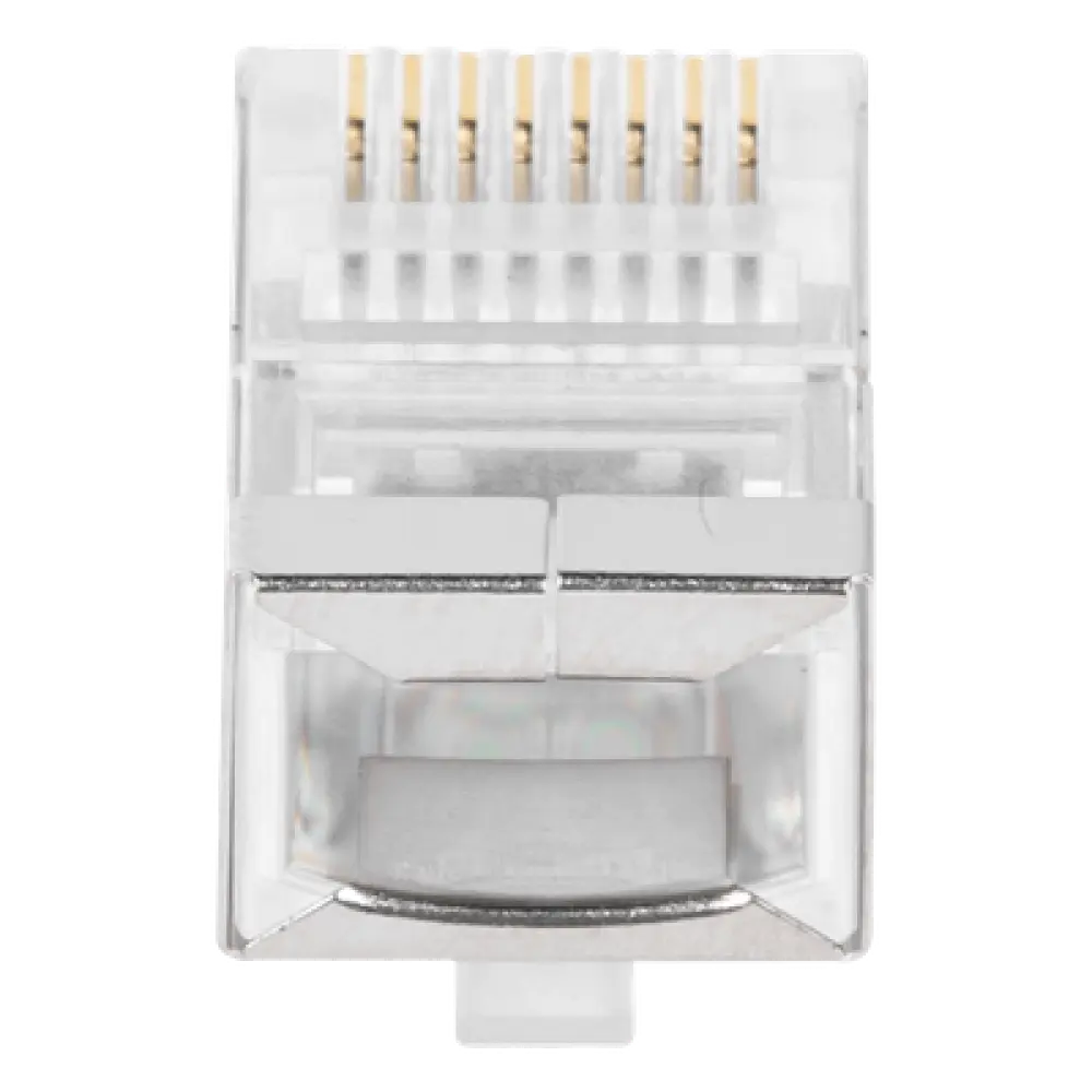 Bote de Plugs Pass Through RJ45 / Cat5e Blindado / Chapado Oro 30 Micras / 24AWG / 100 Piezas
