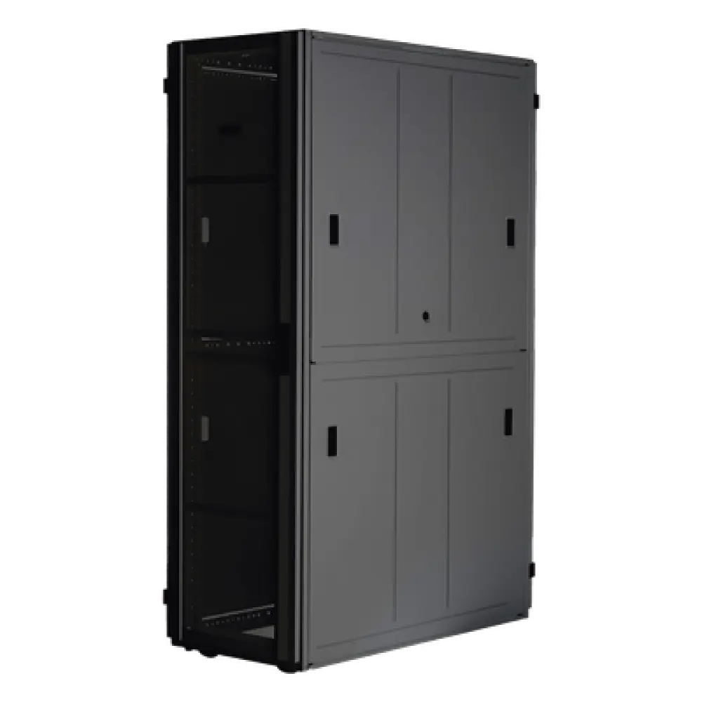 Gabinete para Centro de Datos / 48 UR / 800 mm Ancho x 1070 mm Profundidad / Puertas Perforadas 80% / Carga Estática 1588 kg / Acero Epoxi Negro
