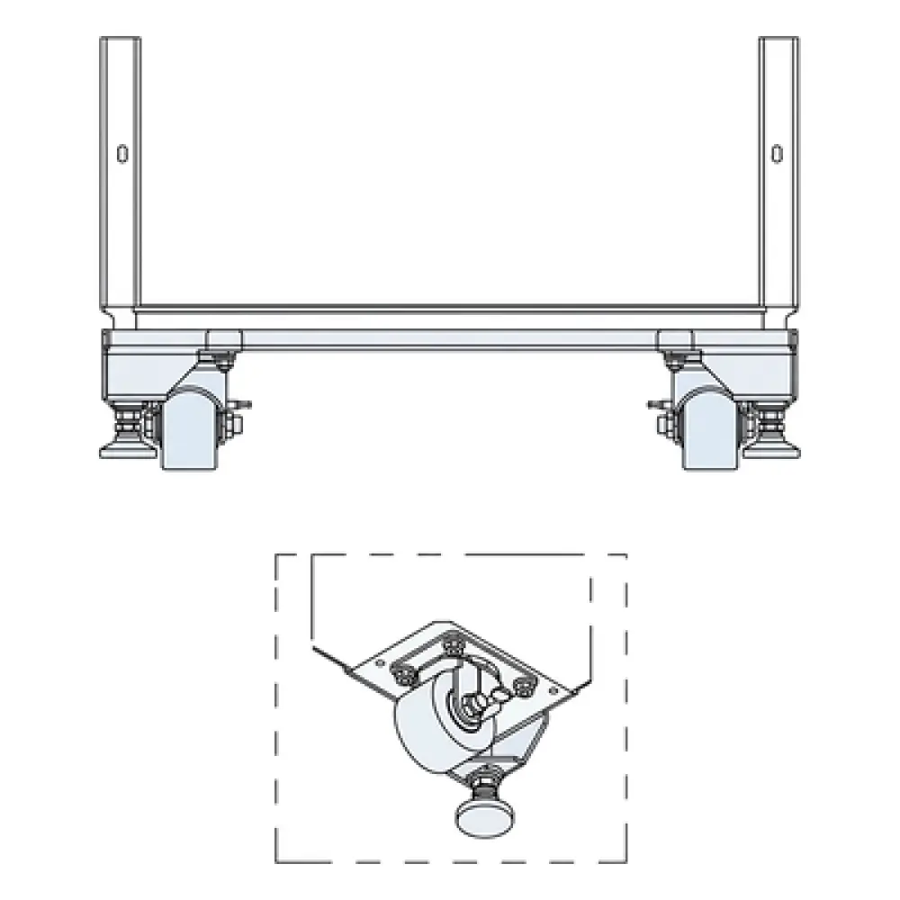 Kit de Ruedas y Niveladores para Gabinete / 900 lb (408 kg) / Material Compuesto Negro / Movilidad Interior / 4 Unidades