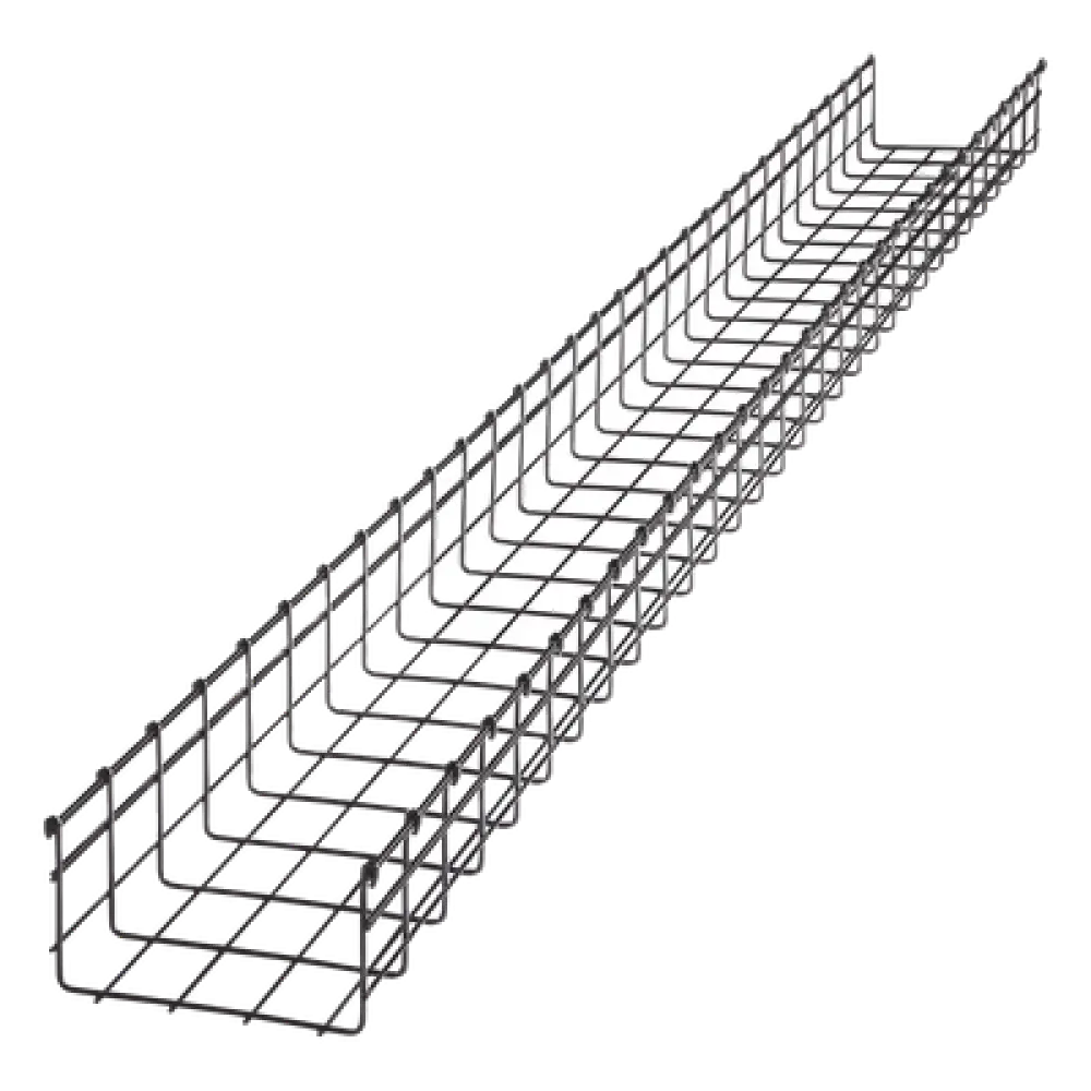Charola tipo malla / 105 mm peralte / 200 mm ancho / 3 m tramo / 334 cables Cat6 / Electro zinc