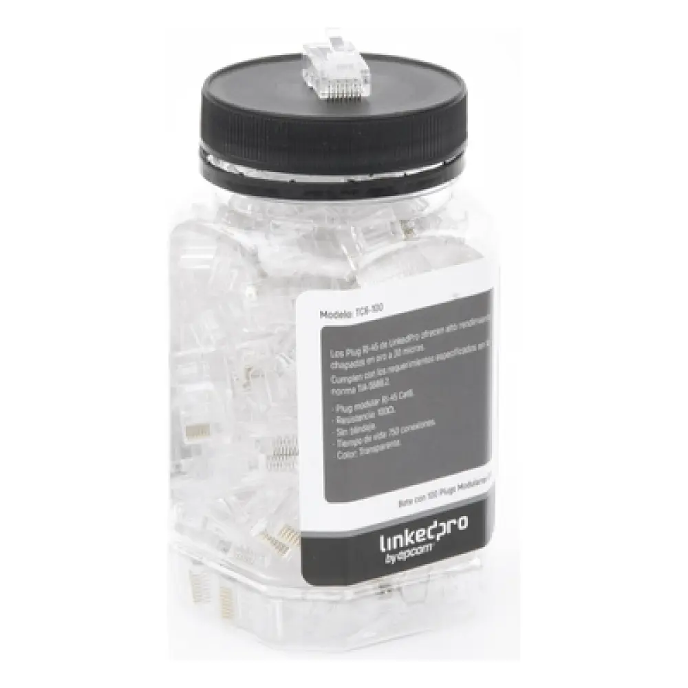 Plug Modular RJ45 / Cat6 / Sin Blindaje / 23AWG / Chapado Oro 30 Micras / 100 Piezas
