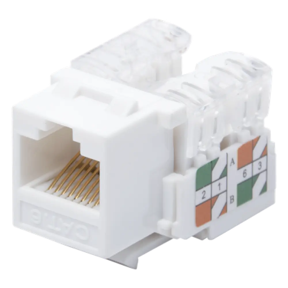 Módulo Jack Keystone / Cat6 / Clase E / Terminación 110 Punchdown / RJ45 / Sin Blindaje / Color Blanco