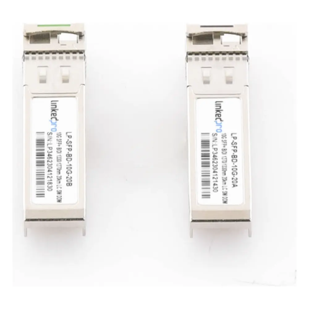 Transceptor Óptico SFP+ Bidireccional / 10 Gbps / Monomodo 1270/1330 nm / Alcance 20 km (65,616 ft) / LC/UPC Simplex / DDM / Hot-Pluggable / 2 Piezas