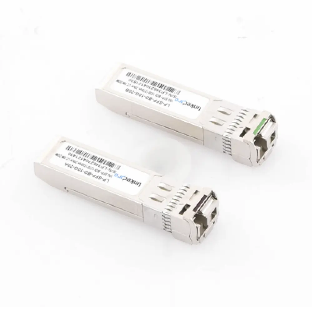 Transceptor Óptico SFP+ Bidireccional / 10 Gbps / Monomodo 1270/1330 nm / Alcance 20 km (65,616 ft) / LC/UPC Simplex / DDM / Hot-Pluggable / 2 Piezas