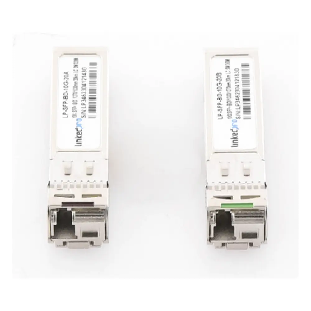 Transceptor Óptico SFP+ Bidireccional / 10 Gbps / Monomodo 1270/1330 nm / Alcance 20 km (65,616 ft) / LC/UPC Simplex / DDM / Hot-Pluggable / 2 Piezas