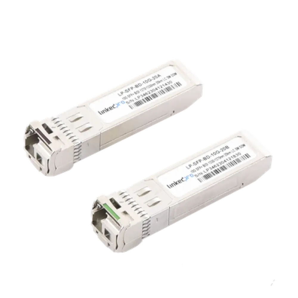 Transceptor Óptico SFP+ Bidireccional / 10 Gbps / Monomodo 1270/1330 nm / Alcance 20 km (65,616 ft) / LC/UPC Simplex / DDM / Hot-Pluggable / 2 Piezas