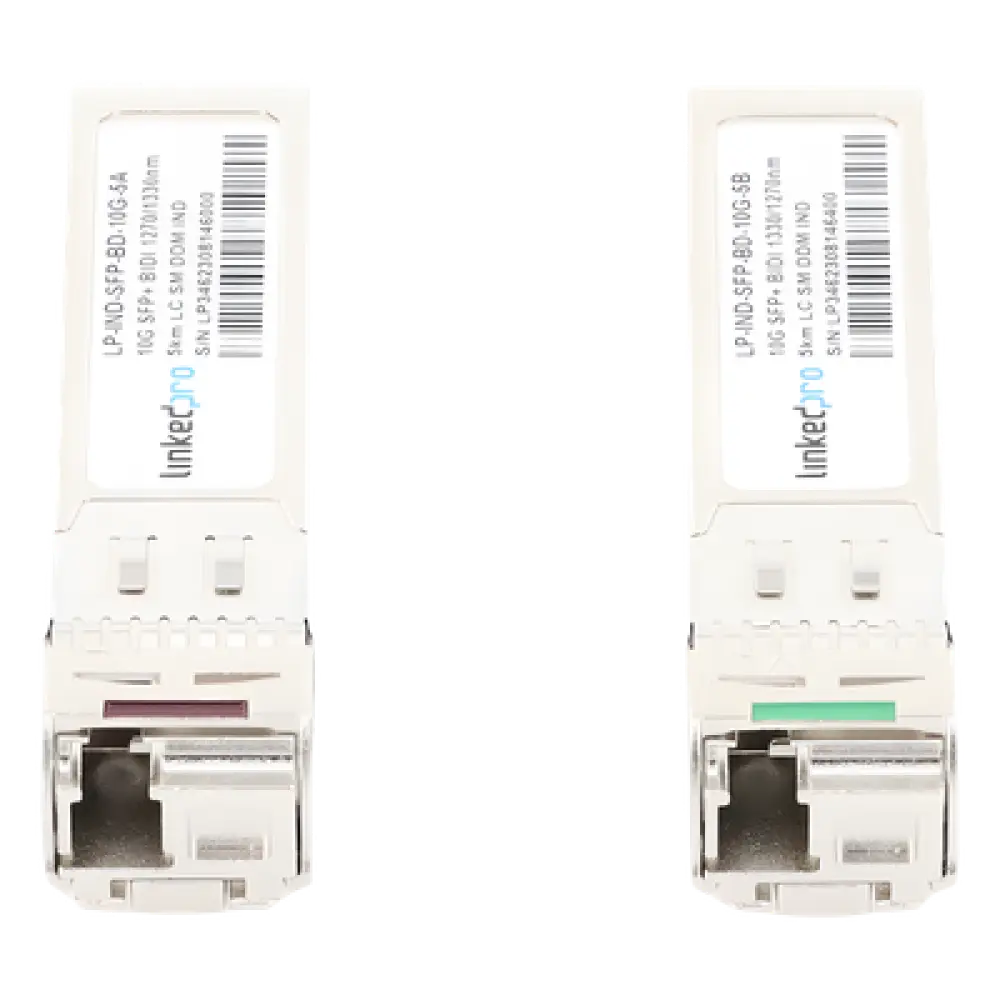 Transceptor Óptico SFP+ Bidireccional / 10 Gbps / Monomodo 1270 & 1330 nm / Alcance 5 km (16,404 ft) / LC/UPC Simplex / DDM / Hot-Pluggable / 2 Piezas