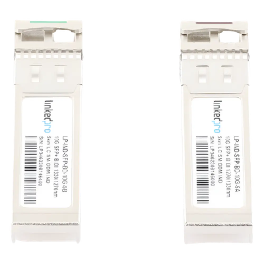 Transceptor Óptico SFP+ Bidireccional / 10 Gbps / Monomodo 1270 & 1330 nm / Alcance 5 km (16,404 ft) / LC/UPC Simplex / DDM / Hot-Pluggable / 2 Piezas