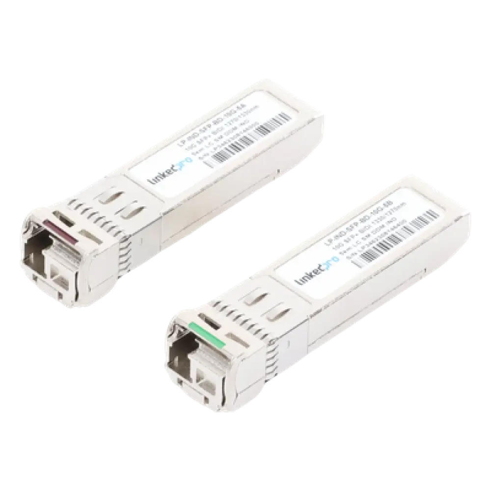 Transceptor Óptico SFP+ Bidireccional / 10 Gbps / Monomodo 1270 & 1330 nm / Alcance 5 km (16,404 ft) / LC/UPC Simplex / DDM / Hot-Pluggable / 2 Piezas