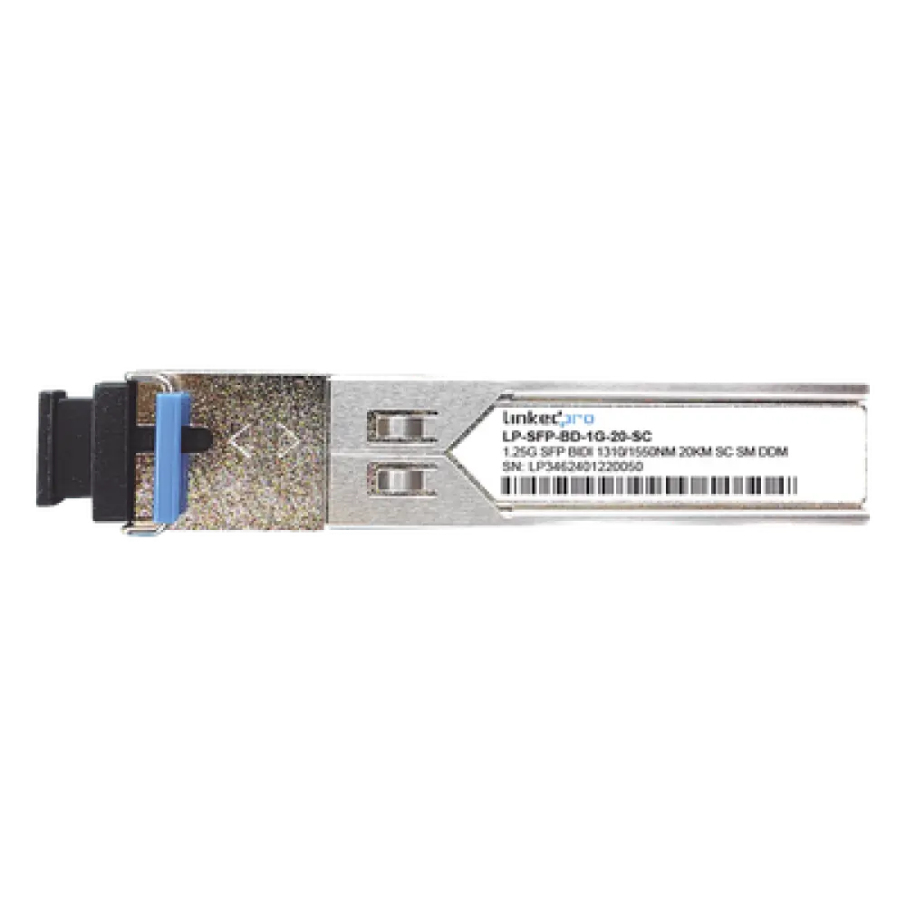 Transceptor Óptico SFP Bidireccional / 1.25 Gbps / Monomodo 1310/1550 nm / Alcance 20 km (12.4 mi) / Conector SC/UPC Simplex / DDM / 2 Piezas