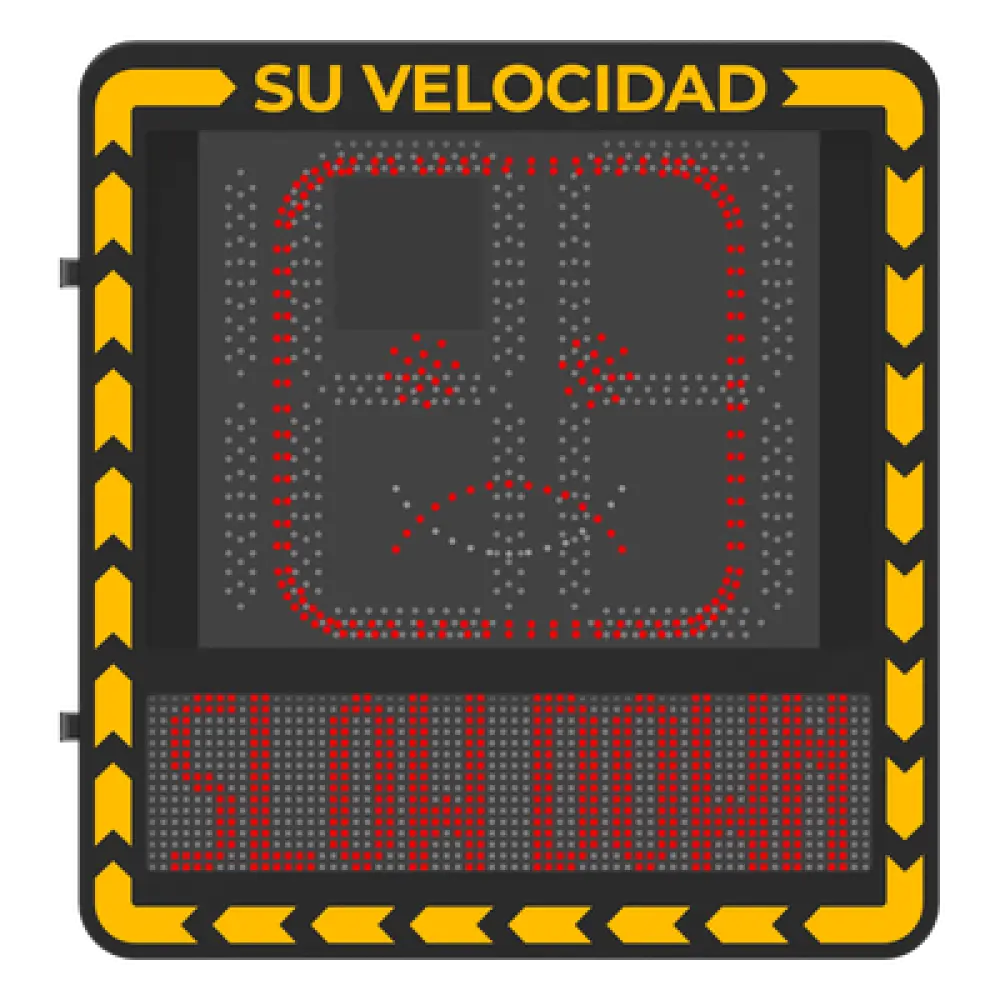 Radar Medidor de Velocidad / Detección 100 m (328.1 ft) / 32 Objetivos / 3 Carriles / Pantalla LED 3000 cd/m² / IP66 / Ethernet
