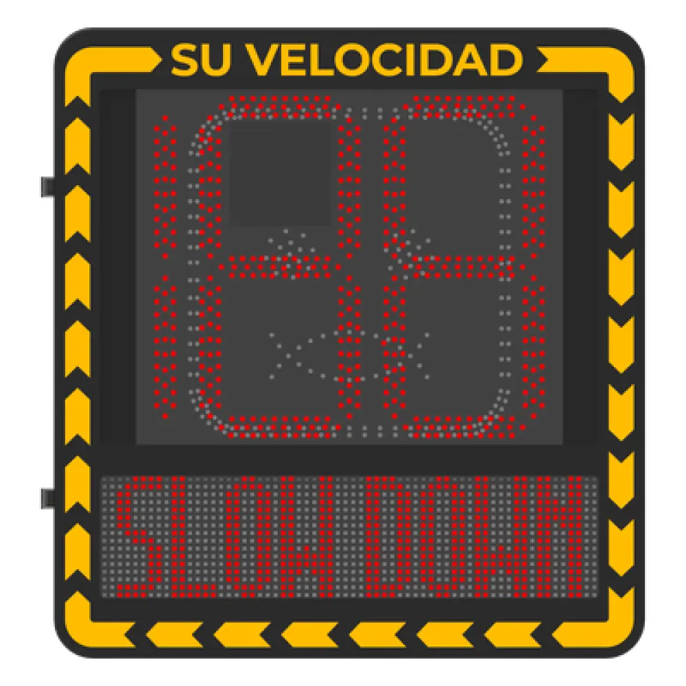 Radar Medidor de Velocidad / Detección 100 m (328.1 ft) / 32 Objetivos / 3 Carriles / Pantalla LED 3000 cd/m² / IP66 / Ethernet