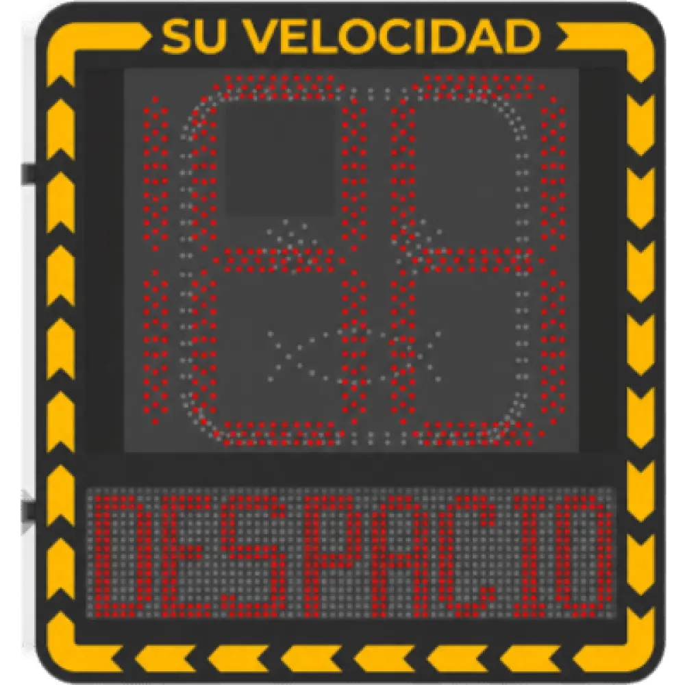 Radar Medidor de Velocidad / Detección 100 m (328.1 ft) / 32 Objetivos / 3 Carriles / Pantalla LED 3000 cd/m² / IP66 / Ethernet