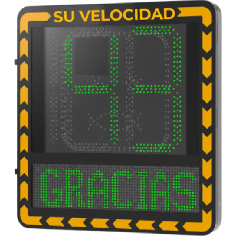 Radar Medidor de Velocidad / Detección 100 m (328.1 ft) / 32 Objetivos / 3 Carriles / Pantalla LED 3000 cd/m² / IP66 / Ethernet