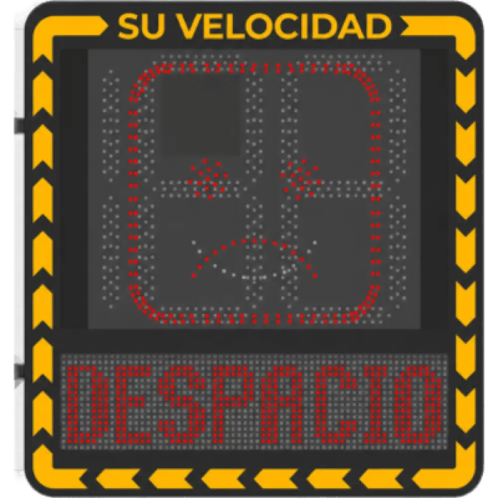 Radar Medidor de Velocidad / Detección 100 m (328.1 ft) / 32 Objetivos / 3 Carriles / Pantalla LED 3000 cd/m² / IP66 / Ethernet