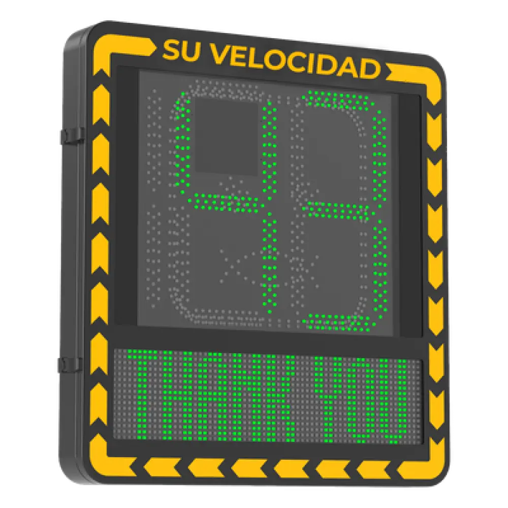 Display LED para Control de Velocidad / Alcance Visual 100 m (328 ft) / Indicación por Código de Colores / IP66 / Wi-Fi y Ethernet / Radar Compatible