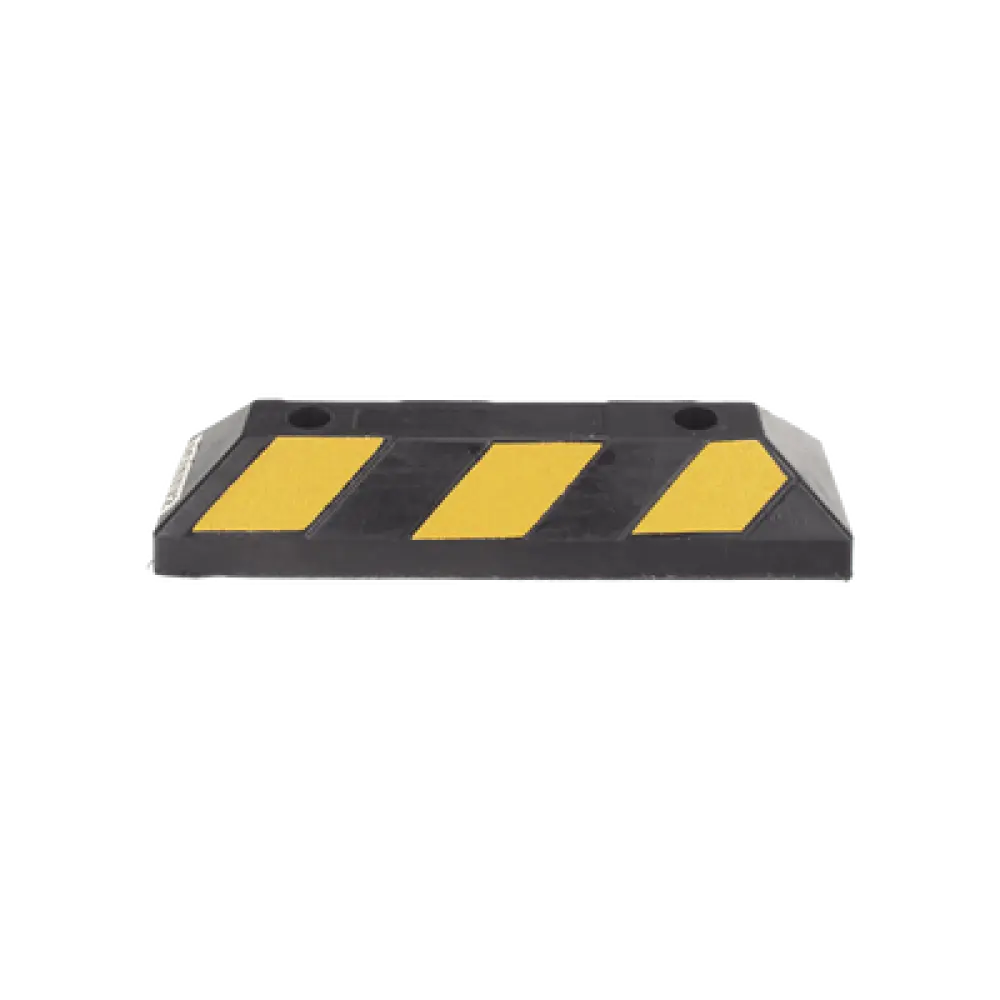 Tope de Estacionamiento Vehicular / Hule Reciclado / 55cm / 1.8ft / Franjas Amarillas Reflejantes / Carga 5 Toneladas