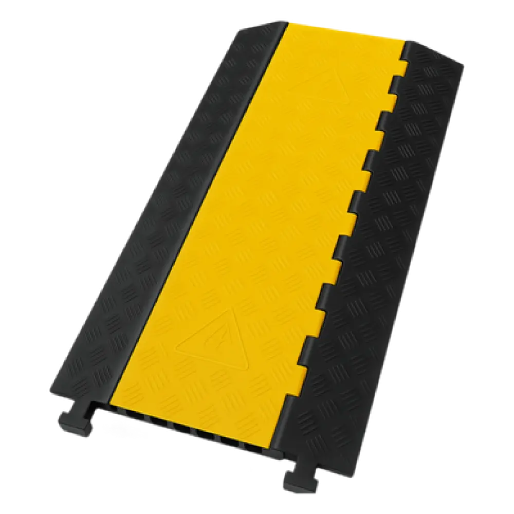 Protector de Cable / 3 Canales 56x55 mm / Carga 6.1 Toneladas / 90 cm (2.95 ft) Largo / Hule y Plástico / Amarillo-Negro