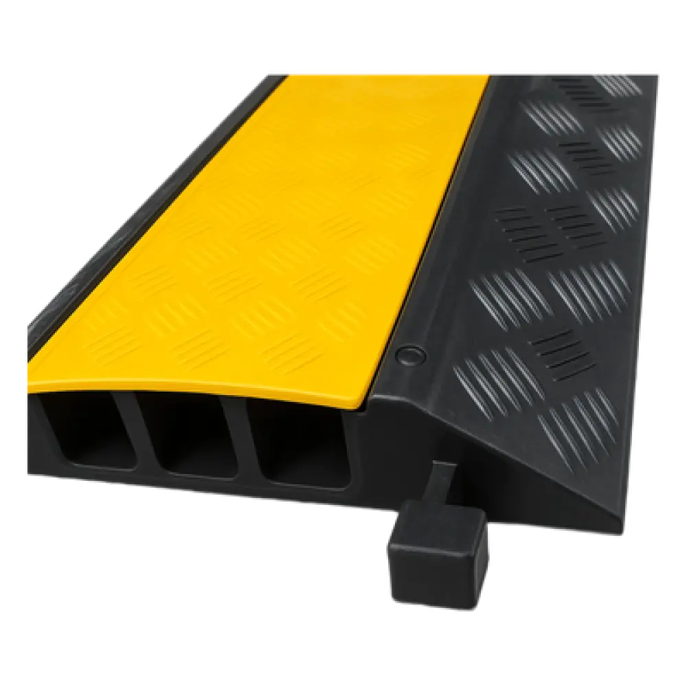 Protector de Cable / 3 Canales / Carga 5 Toneladas / Canal 30x30 mm / Base Goma y Tapa Plástico / 90 cm Largo / Amarillo-Negro