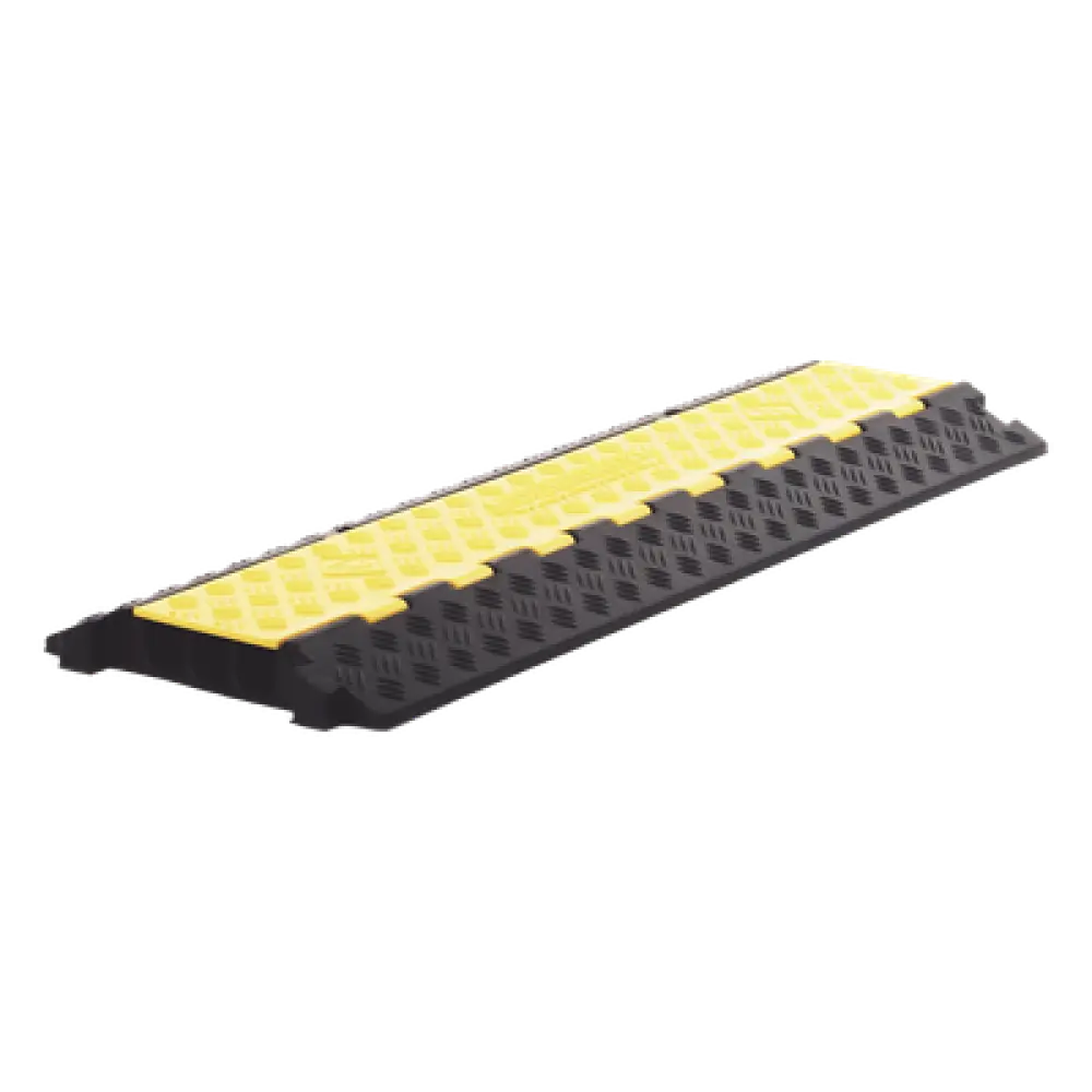 Protector de Cable / 3 Canales / Carga 5 Toneladas / Canal 30x30 mm / Base Goma y Tapa Plástico / 90 cm Largo / Amarillo-Negro