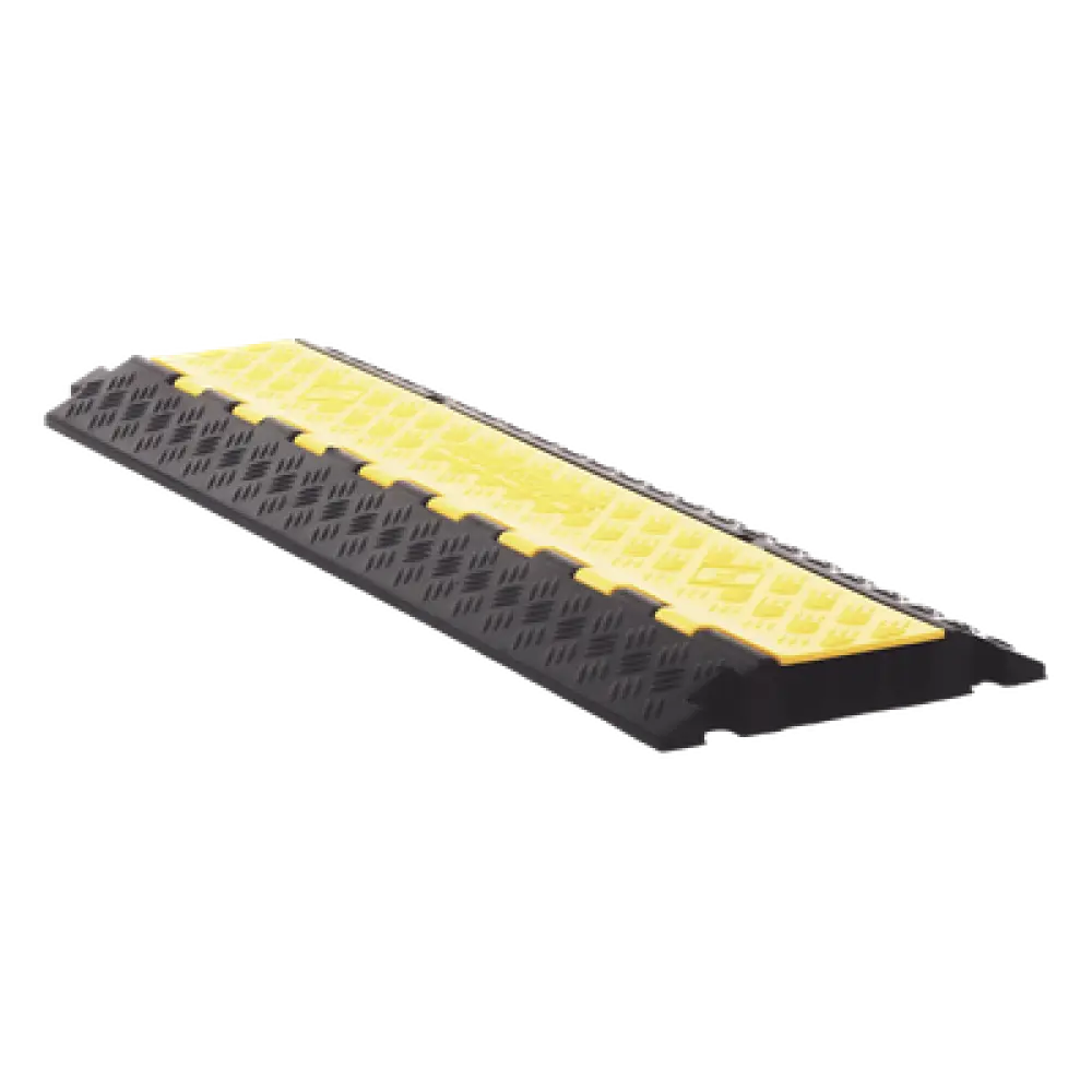 Protector de Cable / 3 Canales / Carga 5 Toneladas / Canal 30x30 mm / Base Goma y Tapa Plástico / 90 cm Largo / Amarillo-Negro