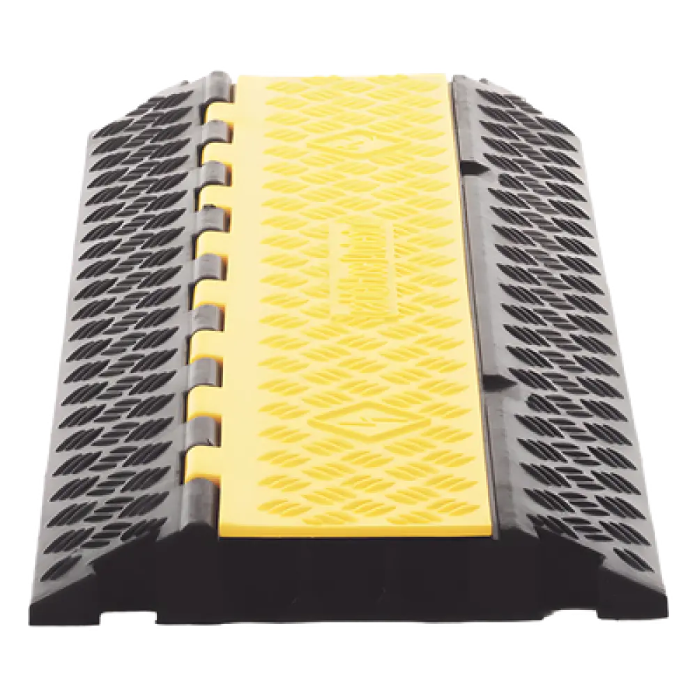 Protector de Cable / 3 Canales / Carga 5 Toneladas / Canal 30x30 mm / Base Goma y Tapa Plástico / 90 cm Largo / Amarillo-Negro
