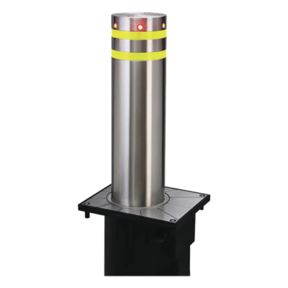 Bolardo Neumático / Acero Inoxidable 304 / Diámetro 220 mm / Altura 750 mm / Elevación 3-5 s / Resistencia Impacto 250,000 J / LED Rojo / 100 Ciclos/Hora